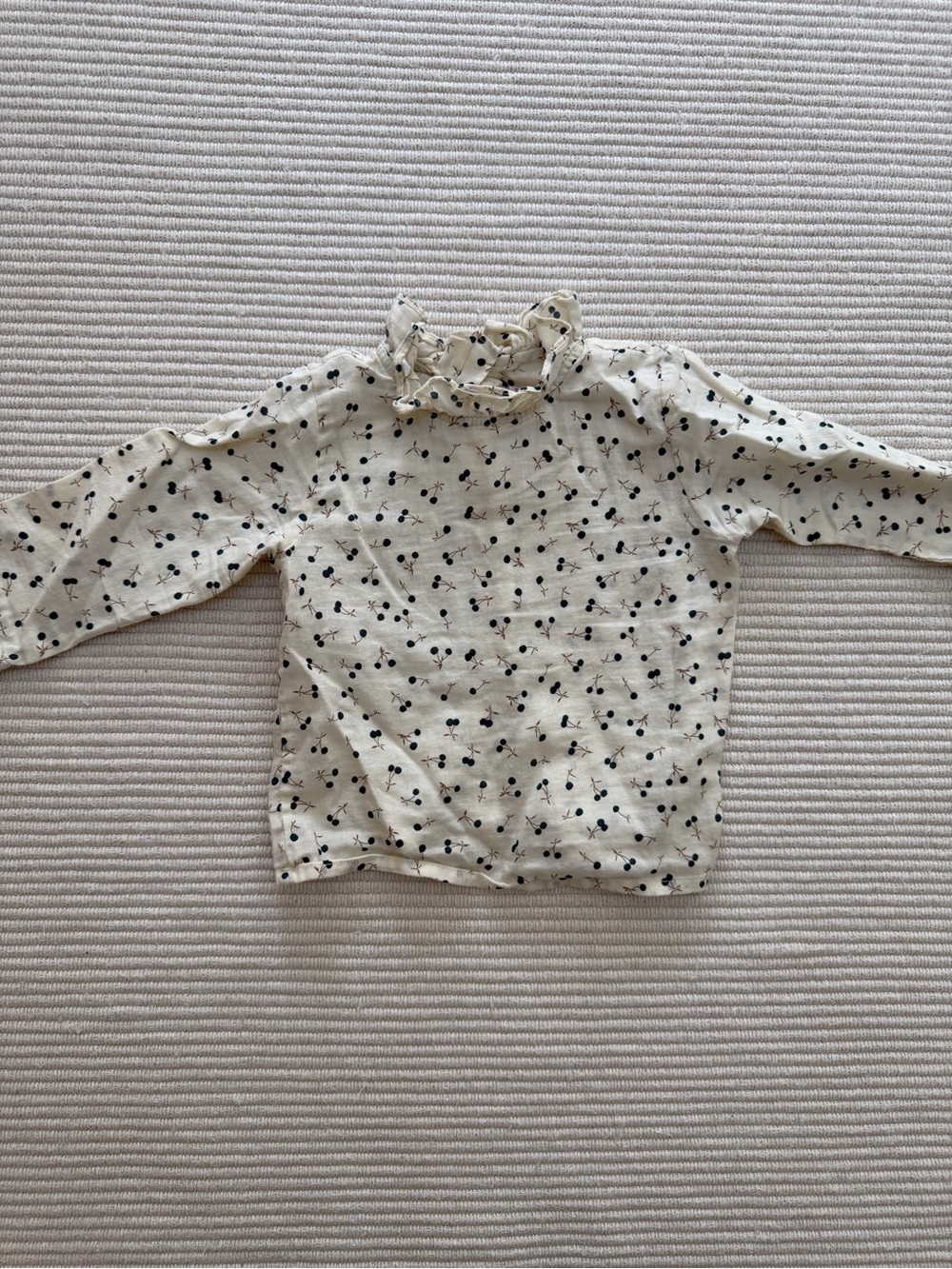Bonpoint Cream Ruffle Neck Top with Cherry Print